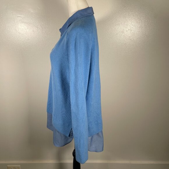 Ann Taylor Twofer Sweater Women Large Blue Knitted Slim Fit Long Sleeve Collared - Picture 6 of 16